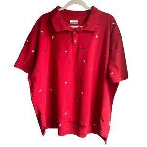 Columbia Mens XXL Polo Shirt Red PFG Cotton Embroidered Fishing Vented